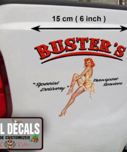 2 Pcs Personalized Hot Rod Garage Pinup Girl Special Delivery Transport Service Vinyl Sticker 09938