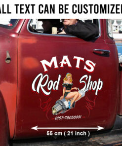 2 Pcs Personalized Hot Rod Garage Pinup Girl Speed Shop Set 02 Vinyl Stickers 09889