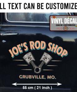 2 Pcs Personalized Hot Rod Garage Piston Car Lettering Rod Shop Vinyl Sticker 10051