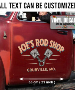 2 Pcs Personalized Hot Rod Garage Piston Car Lettering Rod Shop Vinyl Sticker 10051