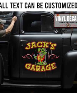 2 Pcs Personalized Hot Rod Garage Rat Rod Pinstripe Kustom Kulture Old School Garage Door Art Lettering Set 02 Vinyl Stickers 09751