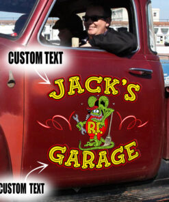 2 Pcs Personalized Hot Rod Garage Rat Rod Pinstripe Kustom Kulture Old School Garage Door Art Lettering Set 02 Vinyl Stickers 09751