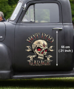 2 Pcs Personalized Hot Rod Garage Skull Speed Shop Vinyl Stickers 09675