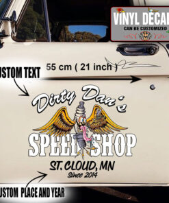 2 Pcs Personalized Hot Rod Garage Spark Plug Lowbrow Art Door Lettering Vinyl Sticker 10046