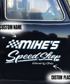 2 Pcs Personalized Hot Rod Garage Speed Shop Door Art Lettering Set 02 Vinyl Stickers 09748