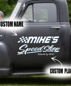 2 Pcs Personalized Hot Rod Garage Speed Shop Door Art Lettering Set 02 Vinyl Stickers 09748