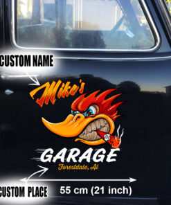 2 Pcs Personalized Hot Rod Garage Speed Shop Kustom Kultrure Old School Vinyl Sticker 09671
