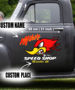 2 Pcs Personalized Hot Rod Garage Speed Shop Kustom Kultrure Old School Vinyl Stickers 09071