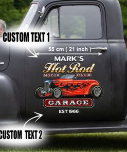 2 Pcs Personalized Hot Rod Garage Speed Shop Kustom Kultrure Old School Vinyl Stickers 09498