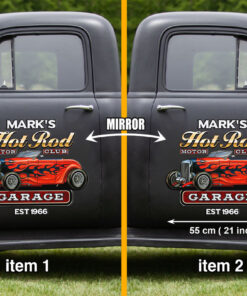 2 Pcs Personalized Hot Rod Garage Speed Shop Kustom Kultrure Old School Vinyl Stickers 09498