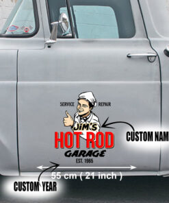 2 Pcs Personalized Hot Rod Garage Speed Shop Kustom Kultrure Old School Vinyl Stickers 09521