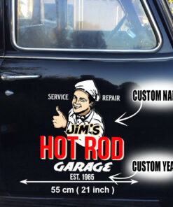 2 Pcs Personalized Hot Rod Garage Speed Shop Kustom Kultrure Old School Vinyl Stickers 09521