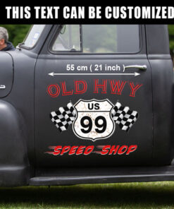 2 Pcs Personalized Hot Rod Garage Speed Shop Kustom Kultrure Old School Vinyl Stickers 09530