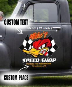 2 Pcs Personalized Hot Rod Garage Speed Shop Kustom Kultrure Old School Vinyl Stickers 09540