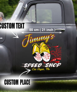 2 Pcs Personalized Hot Rod Garage Speed Shop Kustom Kultrure Old School Vinyl Stickers 09543