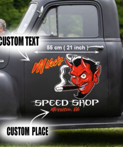 2 Pcs Personalized Hot Rod Garage Speed Shop Kustom Kultrure Old School Vinyl Stickers 09544