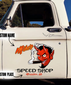 2 Pcs Personalized Hot Rod Garage Speed Shop Kustom Kultrure Old School Vinyl Stickers 09544
