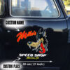 2 Pcs Personalized Hot Rod Garage Speed Shop Kustom Kultrure Old School Vinyl Stickers 09547
