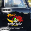 2 Pcs Personalized Hot Rod Garage Speed Shop Kustom Kultrure Old School Vinyl Stickers 09563