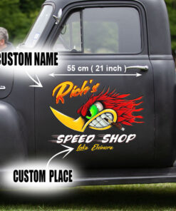 2 Pcs Personalized Hot Rod Garage Speed Shop Kustom Kultrure Old School Vinyl Stickers 09563