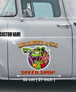 2 Pcs Personalized Hot Rod Garage Speed Shop Kustom Kultrure Old School Vinyl Stickers 09565