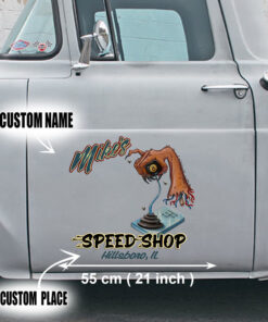2 Pcs Personalized Hot Rod Garage Speed Shop Kustom Kultrure Old School Vinyl Stickers 09572