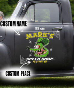 2 Pcs Personalized Hot Rod Garage Speed Shop Kustom Kultrure Old School Vinyl Stickers 09582