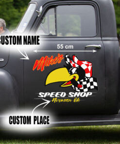 2 Pcs Personalized Hot Rod Garage Speed Shop Kustom Kultrure Old School Vinyl Stickers 09604