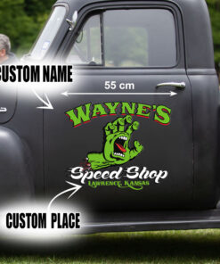2 Pcs Personalized Hot Rod Garage Speed Shop Kustom Kultrure Old School Vinyl Stickers 09617