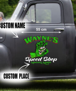 2 Pcs Personalized Hot Rod Garage Speed Shop Kustom Kultrure Old School Vinyl Stickers 09632