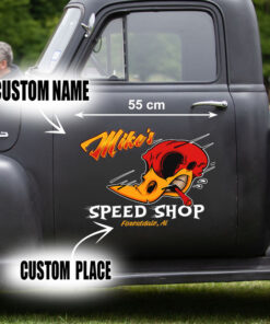 2 Pcs Personalized Hot Rod Garage Speed Shop Kustom Kultrure Old School Vinyl Stickers 09635