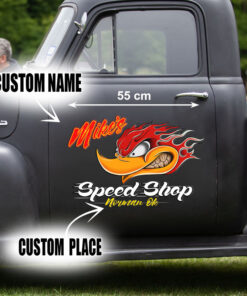 2 Pcs Personalized Hot Rod Garage Speed Shop Kustom Kultrure Old School Vinyl Stickers 09636