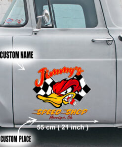 2 Pcs Personalized Hot Rod Garage Speed Shop Kustom Kultrure Old School Vinyl Stickers 09656
