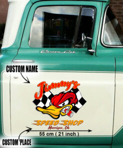 2 Pcs Personalized Hot Rod Garage Speed Shop Kustom Kultrure Old School Vinyl Stickers 09656