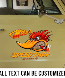 2 Pcs Personalized Hot Rod Garage Speed Shop Kustom Kultrure Old School Vinyl Stickers 09657