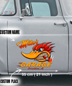 2 Pcs Personalized Hot Rod Garage Speed Shop Kustom Kultrure Old School Vinyl Stickers 09658