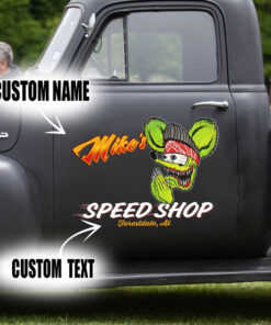 2 Pcs Personalized Hot Rod Garage Speed Shop Kustom Kulture Low Brow Art Set 02 Vinyl Stickers 09725