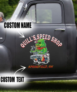 2 Pcs Personalized Hot Rod Garage Speed Shop Kustom Kulture Rat Rod Set 02 Vinyl Stickers 09701