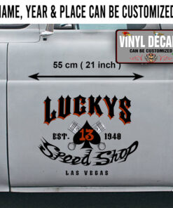 2 Pcs Personalized Hot Rod Garage Speed Shop Lucky 13 Vinyl Sticker 09904