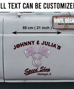 2 Pcs Personalized Hot Rod Garage V8 Garage Sped Shop Vinyl Sticker 09935