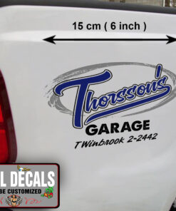 2 Pcs Personalized Hot Rod Garage Vintage Garage Pinstripe Garage Vinyl Sticker 09878