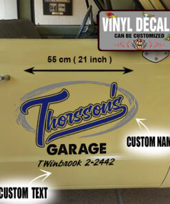 2 Pcs Personalized Hot Rod Garage Vintage Garage Pinstripe Garage Vinyl Sticker 09878