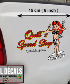 2 Pcs Personalized Lady Luck Hot Rod Garage Vintage Garage Vinyl Sticker 09895