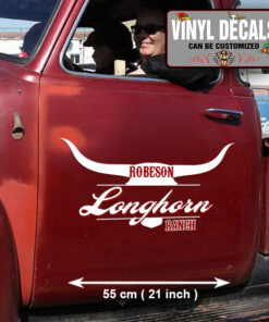 2 Pcs Personalized Longhorn Ranch Pinstriping Farm Truck Hot Rod Vinyl Sticker 10085