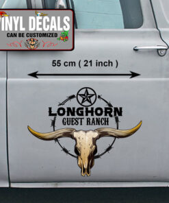 2 Pcs Personalized Longhorn Ranch Pinstriping Farm Truck Hot Rod Vinyl Sticker 10086
