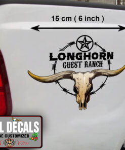 2 Pcs Personalized Longhorn Ranch Pinstriping Farm Truck Hot Rod Vinyl Sticker 10086
