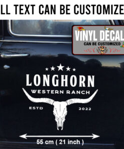 2 Pcs Personalized Longhorn Ranch Pinstriping Farm Truck Hot Rod Vinyl Sticker 10087