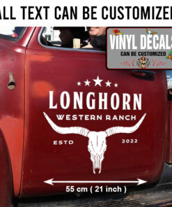 2 Pcs Personalized Longhorn Ranch Pinstriping Farm Truck Hot Rod Vinyl Sticker 10087