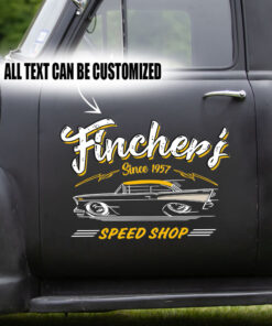 2 Pcs Personalized Lowbrow Garage Hot Rod Garage Speed Shop Pinstripe Set 02 Vinyl Stickers 09746