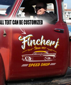 2 Pcs Personalized Lowbrow Garage Hot Rod Garage Speed Shop Pinstripe Set 02 Vinyl Stickers 09746